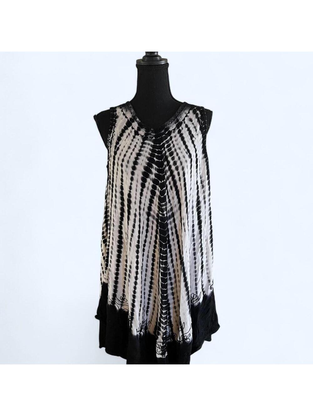 Vintage Y2K InGear Black White Tie Dye Sleeveless Boho Dress Size small - Picture 1 of 7